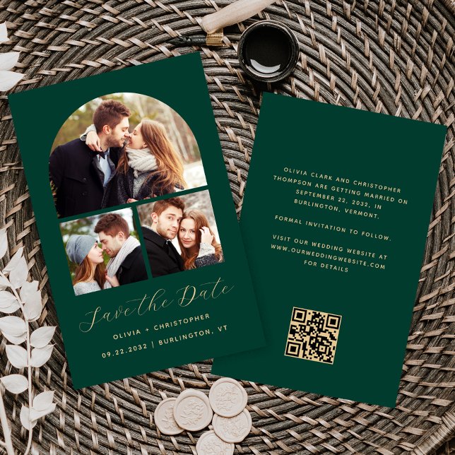 Budget Arch 3-Foto Collage Green Save the Date (Von Creator hochgeladen)