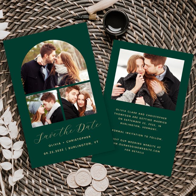 Budget Arch 4-Foto Collage Green Save the Date (Von Creator hochgeladen)