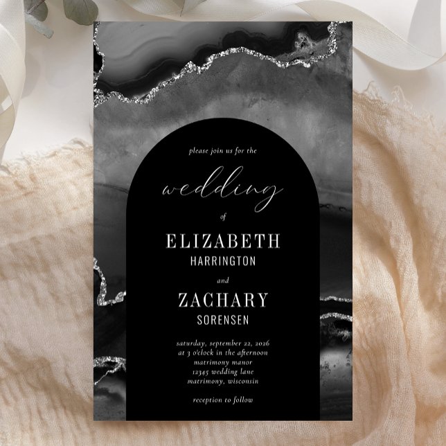 Budget Arch Black Silver Agate Einladung Hochzeit (Von Creator hochgeladen)