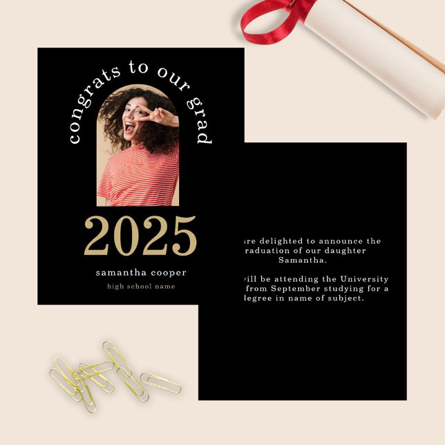 Budget Arch Foto 2025 Grad Black Ankündigung (front and back view)