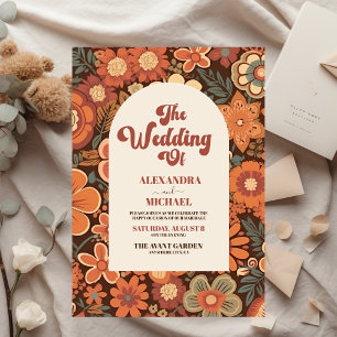 Budget Arch Groovy Retro 70er Floral Wedding Flyer