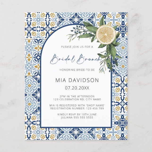Budget Arch Lemon Amalfi Positano Bridal Brunch Flyer (Vorne)