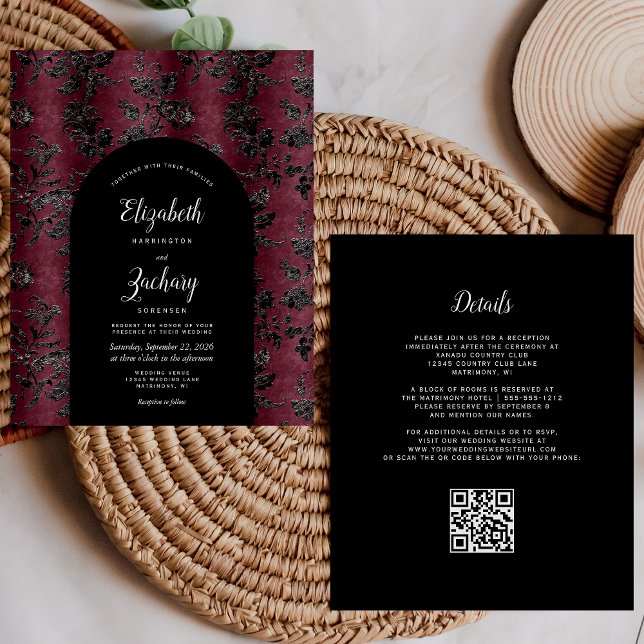 Budget Arch Moody Burgundy Black QR Code Wedding (Von Creator hochgeladen)