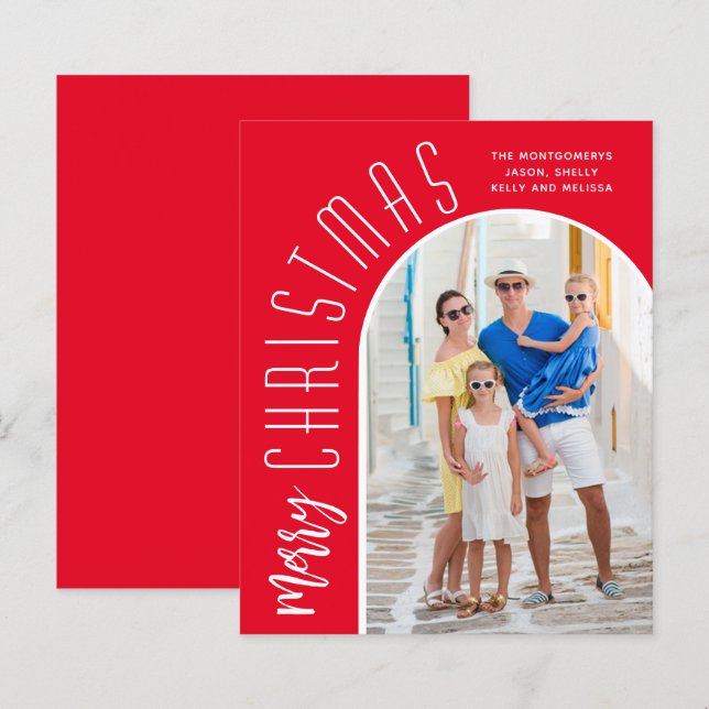 Budget Arched Frohe Weihnachten Red Foto Cards (Vorne/Hinten)