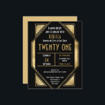Budget Art Deco 21. Geburtstag Gold Black Einladun<br><div class="desc">Budget Art Deco 21. Geburtstag Gold Black Einladung. Ein Preis SMALLER 4, 5" x 5, 6" Alternative. Erhältlich in einem SEMI-GLOSS 110 lb CARD STOCK, der die Standardoption (dicker für Einladungen) ist, ODER einem SATIN FINISH 80 lb THINNER PAPER STOCK (ideal für Gehäuse). Umschläge sind optional und etwas größer als...</div>