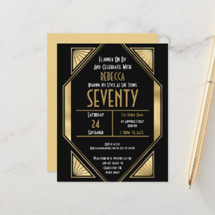 Budget Art Deco 70. Geburtstag Gold Black Einladun