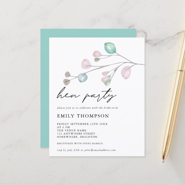 Budget Artsy Feuilles Hen Party Invitation (Devant/Arrière en situation)