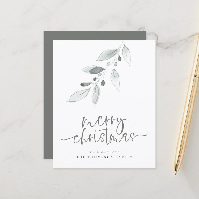 Budget Artsy Feuilles Joyeux Noël Carte de vacance (Devant/Arrière en situation)