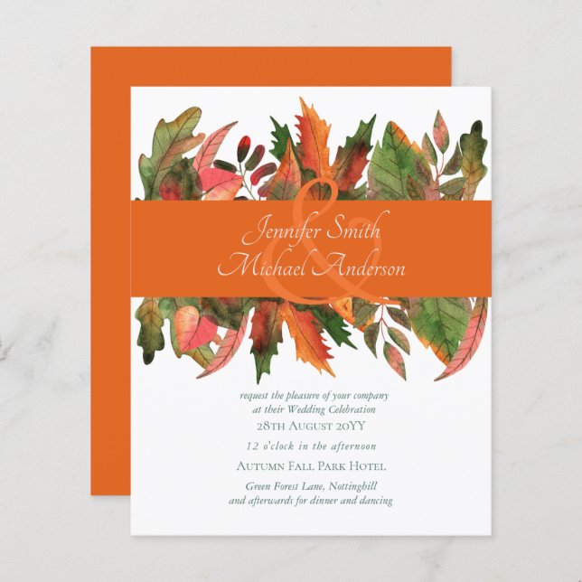 BUDGET Automne Feuilles d'automne Mariage Invite (Devant / Derrière)