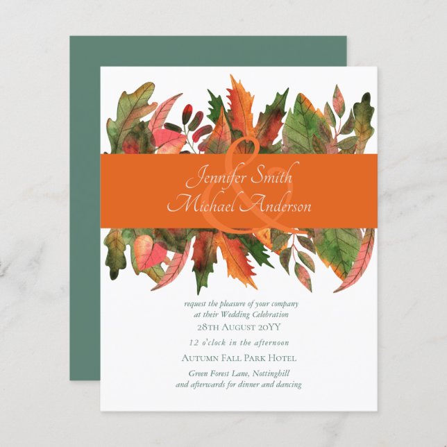 BUDGET Automne Feuilles d'automne Mariage Invite (Devant / Derrière)