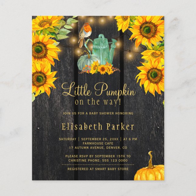 Budget autumn fall rustic baby shower invitation flyer (Vorne)