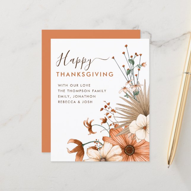 Budget Autumnal Florals Happy Thanksgiving Karte (Vorderseite/Rückseite Beispiel)