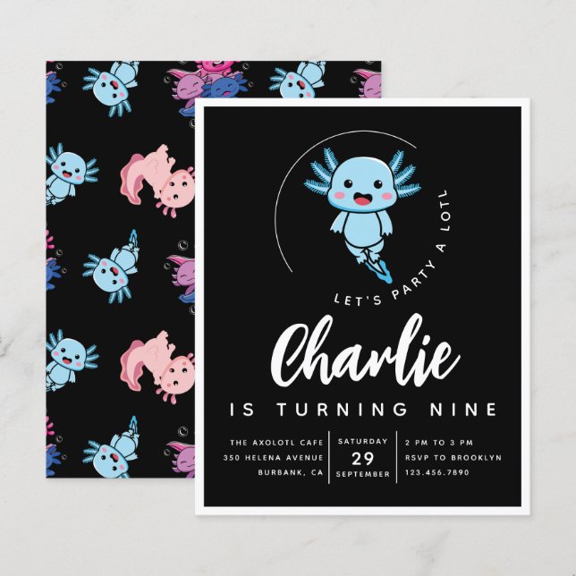 Budget Axolotl Birthday Party Einladung (Vorne/Hinten)