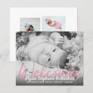 Budget B&W Pink Begrüßung Foto Kinderankündigung