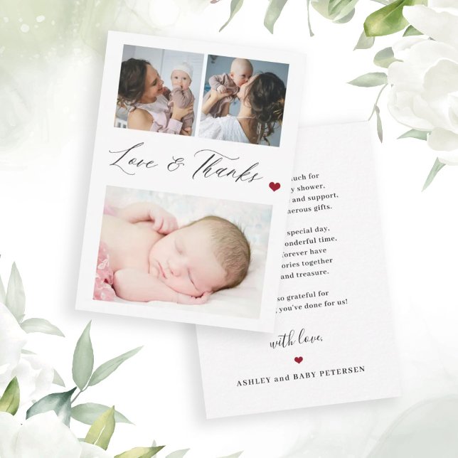 Budget Baby 3 Foto Collage elegant danke Mitteilungskarte (This is a small card. It is available in bigger sizes)