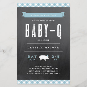 Budget Baby BBQ Blaue Co-ed Babyparty-Einladung