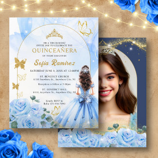 Budget Baby Blue Dress Princess Foto Quinceañera