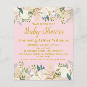 Budget Baby Dusche Einladung Blush Pink Girl Gold