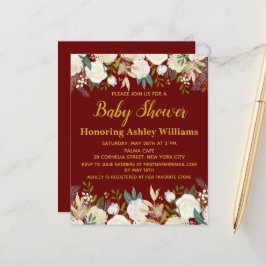 Budget Baby Dusche Einladung Burgundy Gold Winter