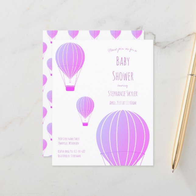 Budget Baby Dusche Heißluftballon Einladung (Vorderseite/Rückseite Beispiel)