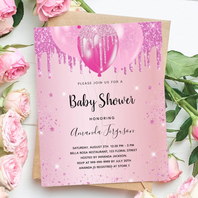 Budget Baby Dusche Mädchen rosa Glitzer Ballons (Von Creator hochgeladen)