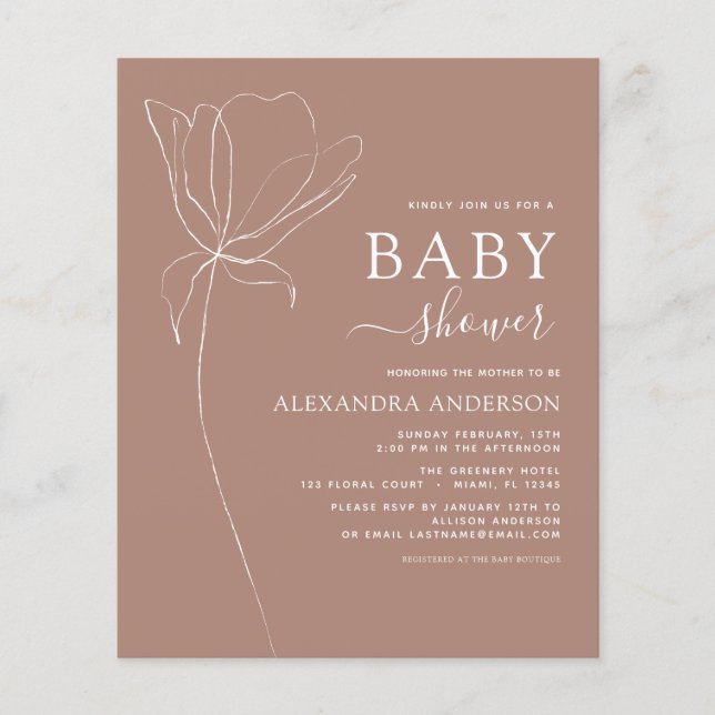 Budget Baby Dusche Minimalistisch Botanische Blüte Flyer (Vorne)