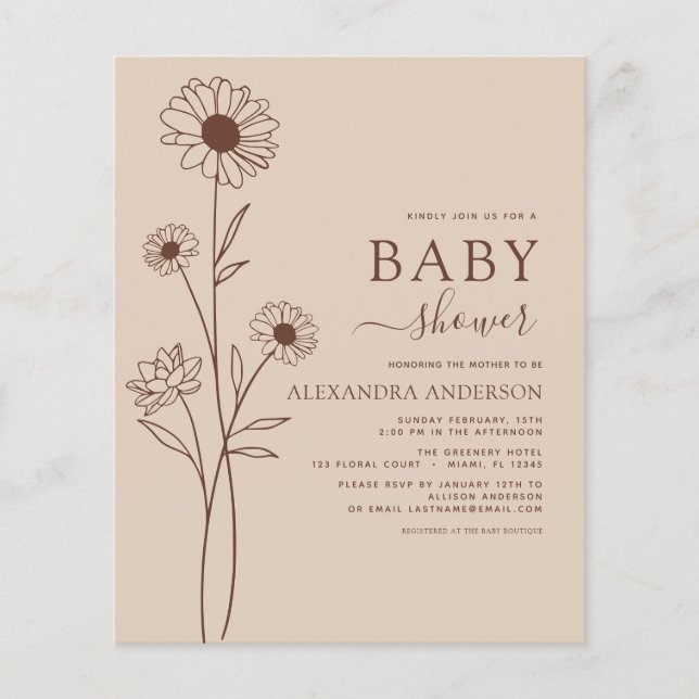 Budget Baby Dusche Minimalistisch Botanische Blüte Flyer (Vorne)