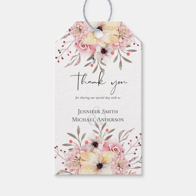 BUDGET Baby Dusche Pink Peach Floral Geschenkanhänger (Vorderseite)