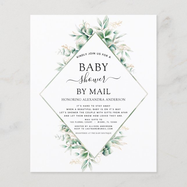 Budget Baby Dusche von Mail Eucalyptus Geometric Flyer (Vorne)