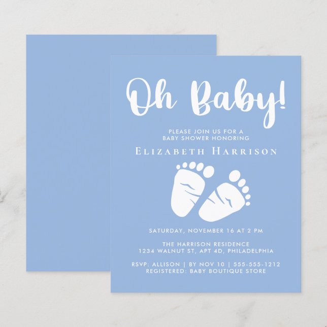 Budget Baby Feet Boy Blue Dusche Einladung (Vorne/Hinten)