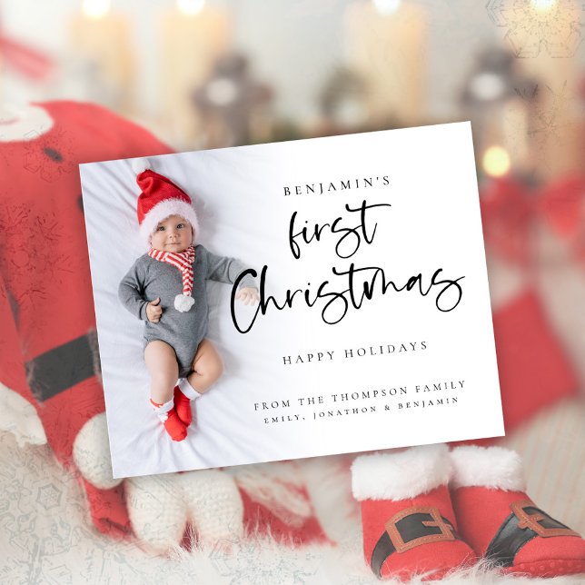 Budget Baby First Christmas Custom Foto Card (Budget price smaller 4.5 x 5.6" Part of a matching collection)