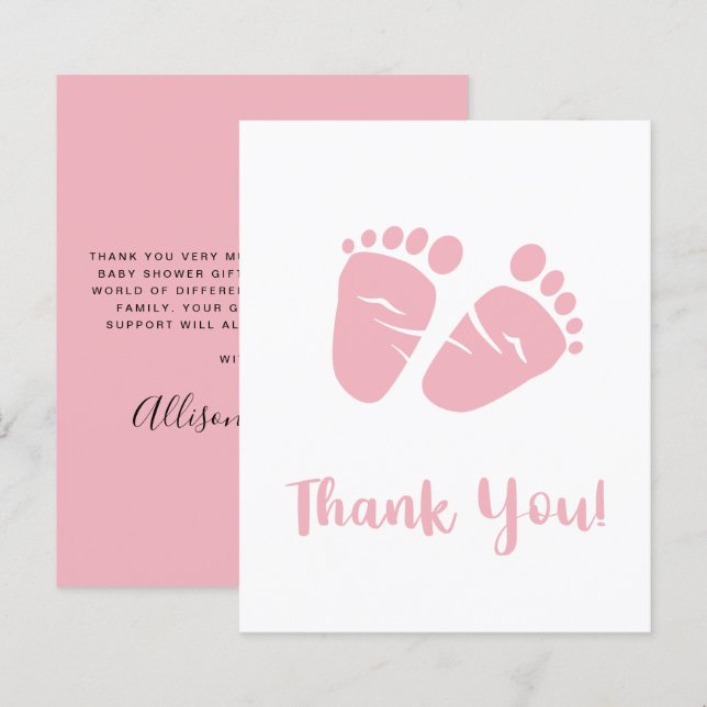 Budget Baby Girl Feet Pink Dusche Danke Karte (Vorne/Hinten)