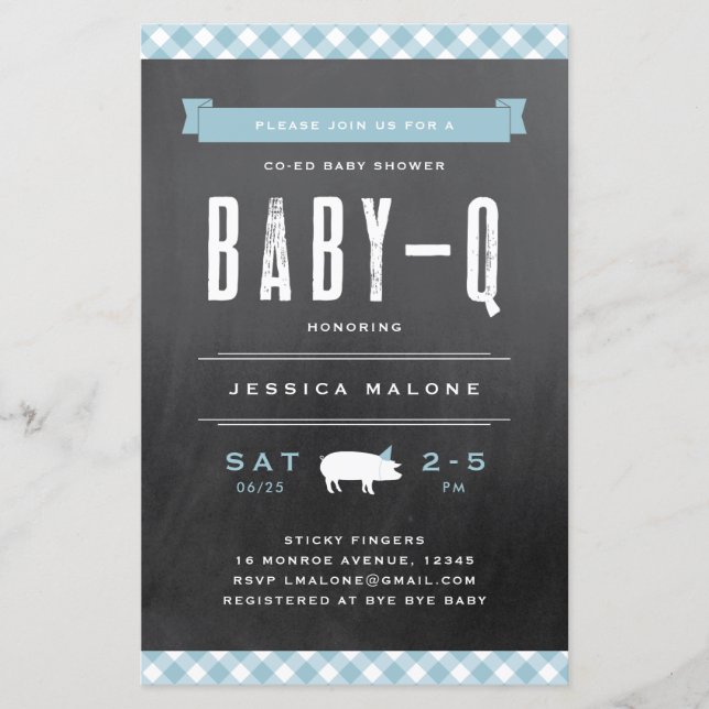 Budget Baby GRILLEN Blue Co-ed Baby Dusche Einladu (Vorderseite)