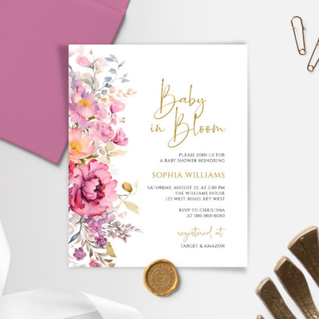 Budget Baby in Bloom Lila Baby Dusche Einladung (Von Creator hochgeladen)
