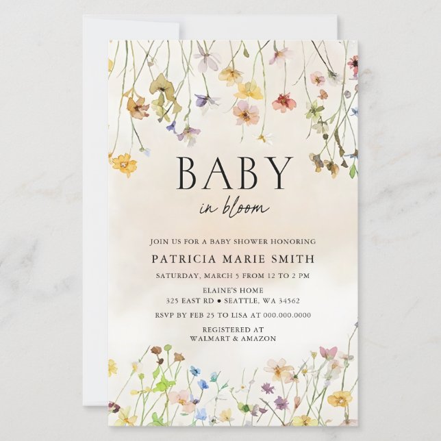 Budget Baby in Bloom Wildblume Kinderdusche Einlad (Vorderseite)