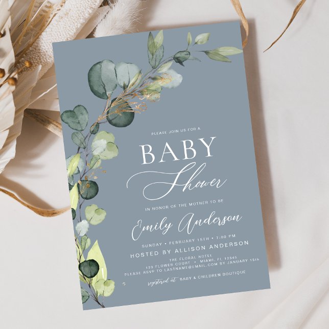 Budget Baby Shower Greenery Eucalyptus Einladungen (Von Creator hochgeladen)