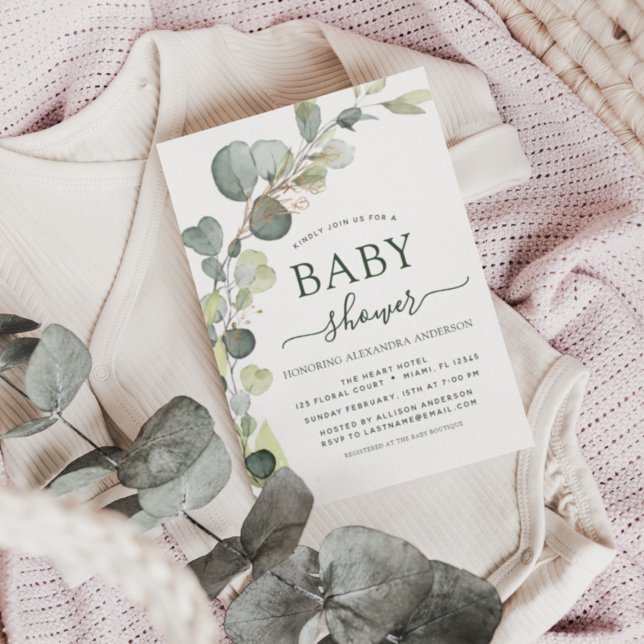Budget Baby Shower Greenery Eucalyptus Einladungen (Von Creator hochgeladen)