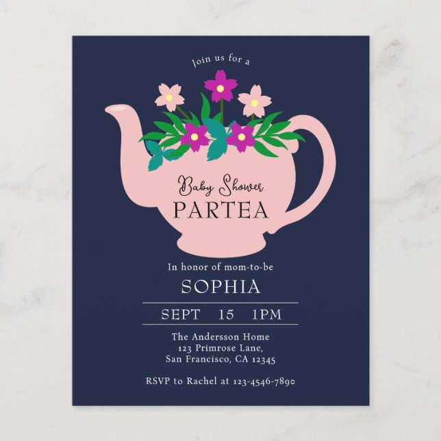 Budget Baby Shower Tee Party Einladung Flyer (Vorne)