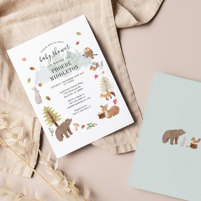 Budget Baby Shower Woodland Tiere Einladung (Woodland Animals Watercolor Fall Autumn Baby Shower Invitation)
