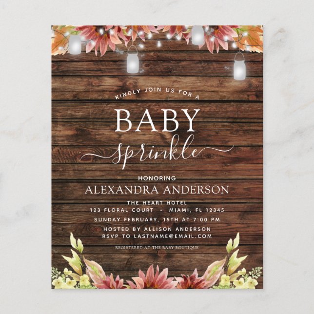 Budget Baby Sprinkle Dusche Rustikale Holzblumen (Vorderseite)