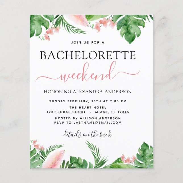 Budget Bachelorette Wochenende Reiseprogramm Tropi Flyer (Vorne)