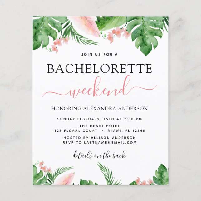 Budget Bachelorette Wochenende Reiseprogramm Tropi Flyer (Vorne)