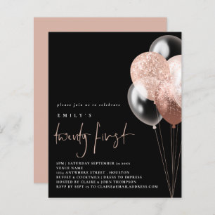 Budget Balloons Script Rose Gold 21. Black Invite