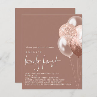 Budget Balloons Script Rose Gold 21. Party Einladu