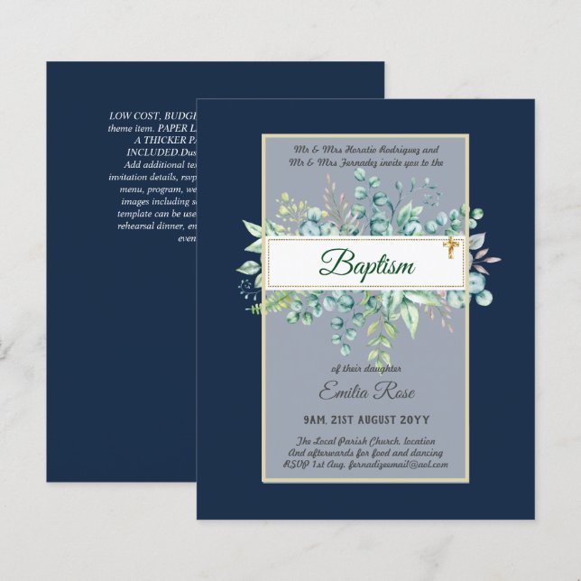 Budget BAPTISM Baptiser la verdure Feuilles Invita (Devant / Derrière)
