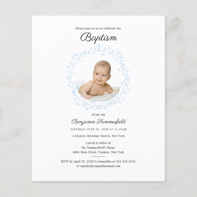 Budget Baptism Religious Event Baby Foto Einladung (Vorderseite)