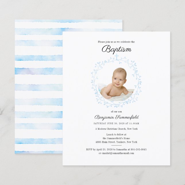 Budget Baptism Religious Event Baby Foto Einladung (Vorne/Hinten)