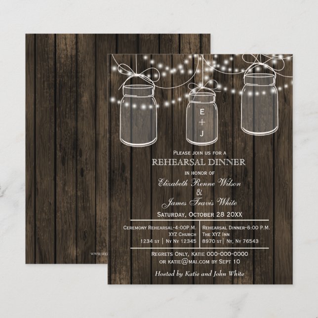 Budget Barn Wood Mason Jar Probe Dinner einladen (Vorne/Hinten)