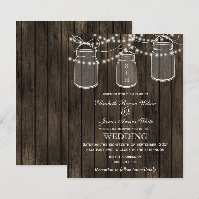 Budget Barnwood Mason Jars Hochzeitseinladungen (Vorne/Hinten)