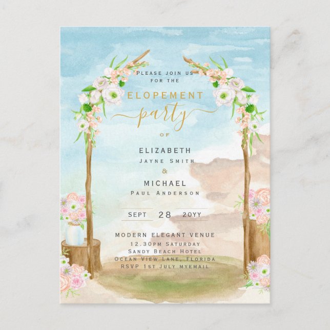 BUDGET Beach Coast Elopement Party laden Postkarte (Vorderseite)